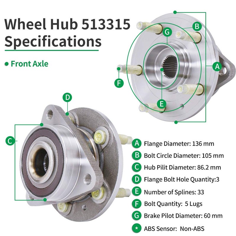 HICKS 513315 Front Wheel Bearing Hub Assembly for 2011-2015 Chevy Cruze (15" Wheels Only) - Image 3